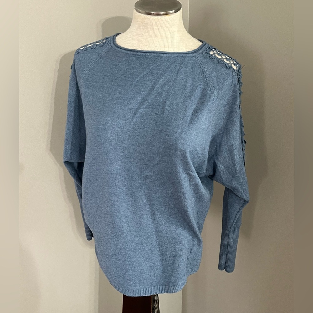 Women's Blue Sweater with Embellished Sleeves